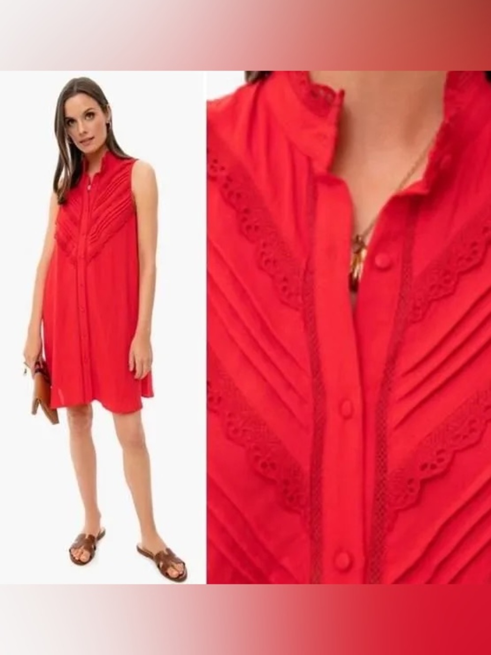 Pomander Place Dutton Red Eyelet Lace Button Down Sleeveless Shift Mini Dress M